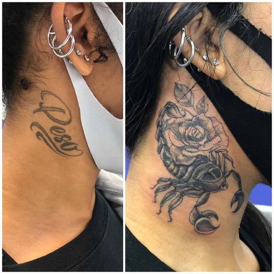 tatuaje para tapar un tatuaje de nombre en el cuello